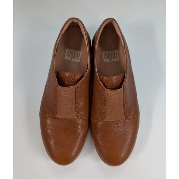 Fit Flop Derby Tan Leather Shoes Size 8 Women's Slip Ons - Picture 2 of 7